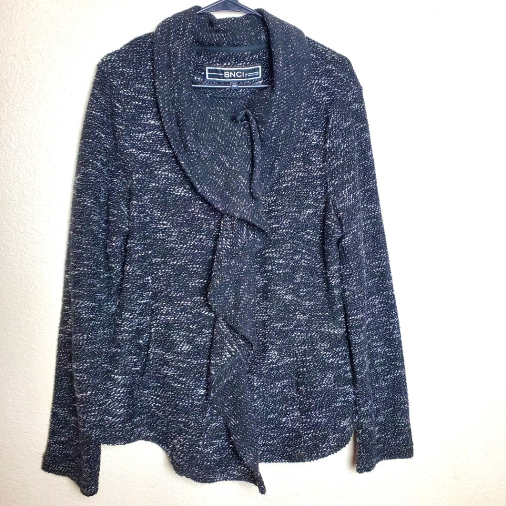 BNCI Black Heathered Asymmetrical Zip Up Womens Sweater XL